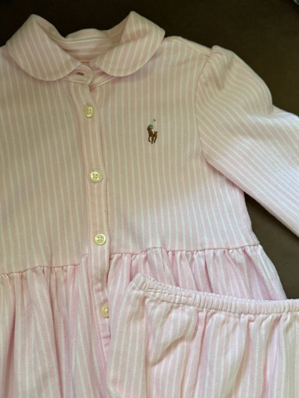 Ralph Lauren Baby Pink Striped Dress & Bloomers Set